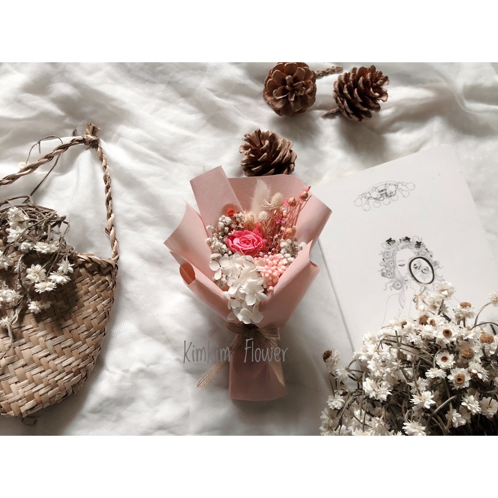 Bó hoa khô mini, hoa khô decor chụp hình , quà tặng