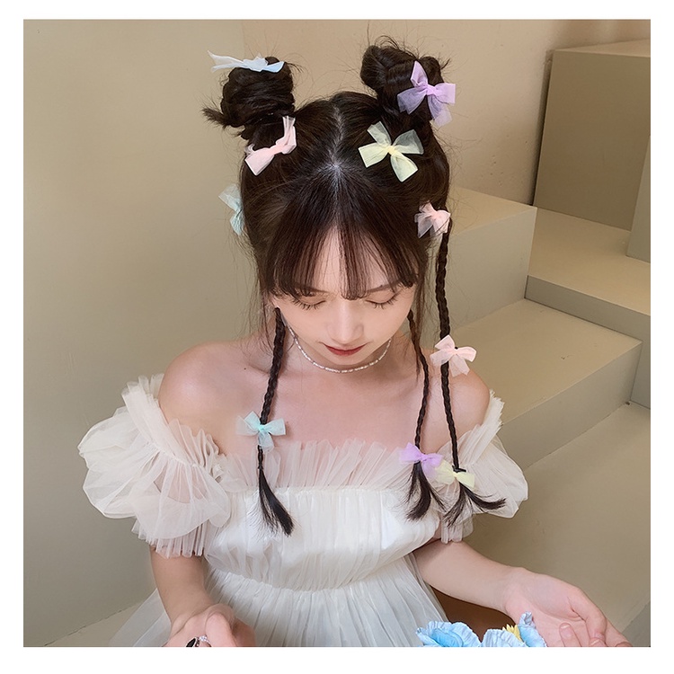 Kẹp tóc lưới đính nơ màu sắc xinh xắn cho bé gái