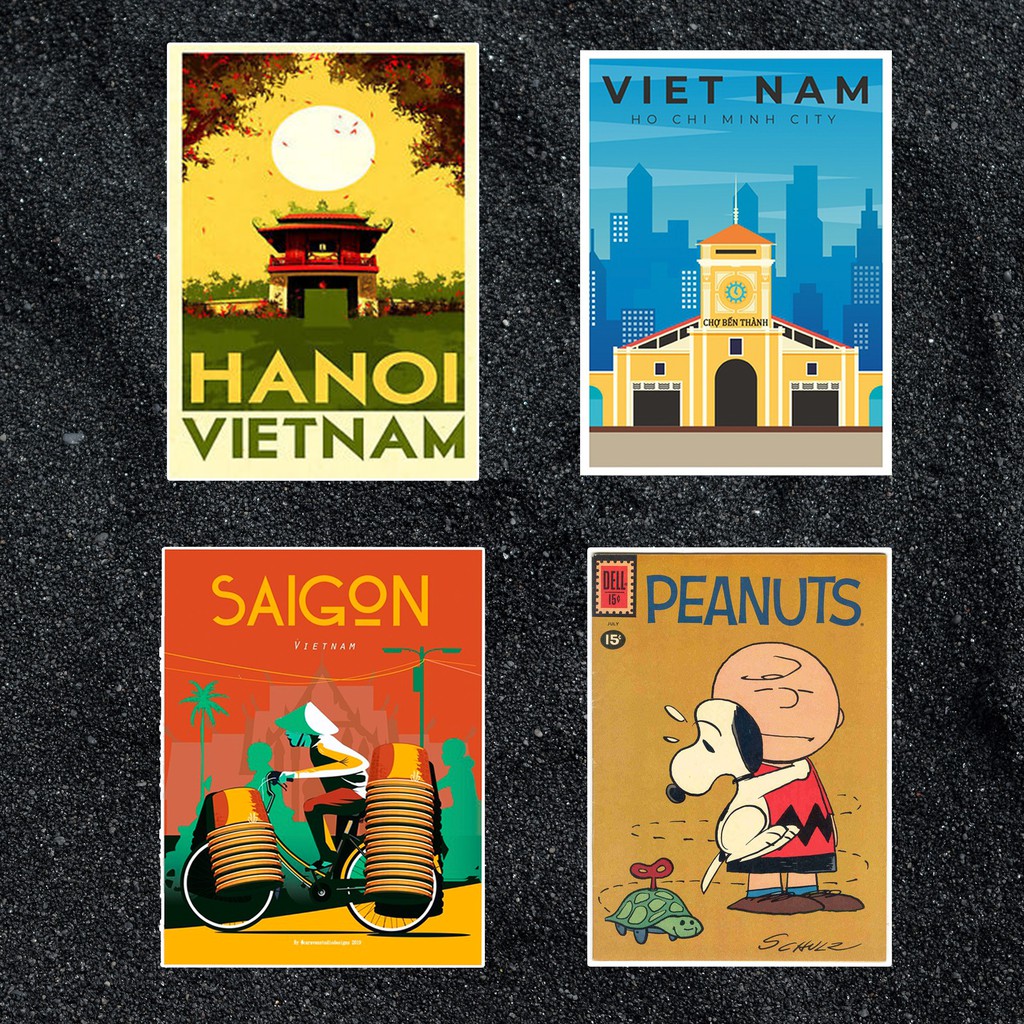 Sticker Vintage Retro hình dán chống nước dán mũ bảo hiểm, laptop, điện thoại, đàn guitar, vali, xe máy, ván trượt