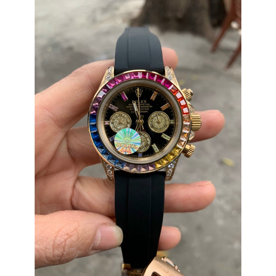 Đồng hồ nam Rolex đính đá full box dây da - bảo hành 24 tháng