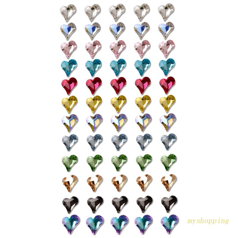 Set 60 Phụ Kiện Trang Trí Móng Tay Hình Trái Tim Đính Đá Xinh Xắn Charms