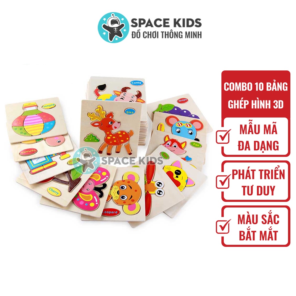 Đồ chơi gỗ thông minh Combo 10 tranh ghép hình gỗ 3D giáo dục montessori cho bé từ 1 2 3 4 5 tuổi - SK01