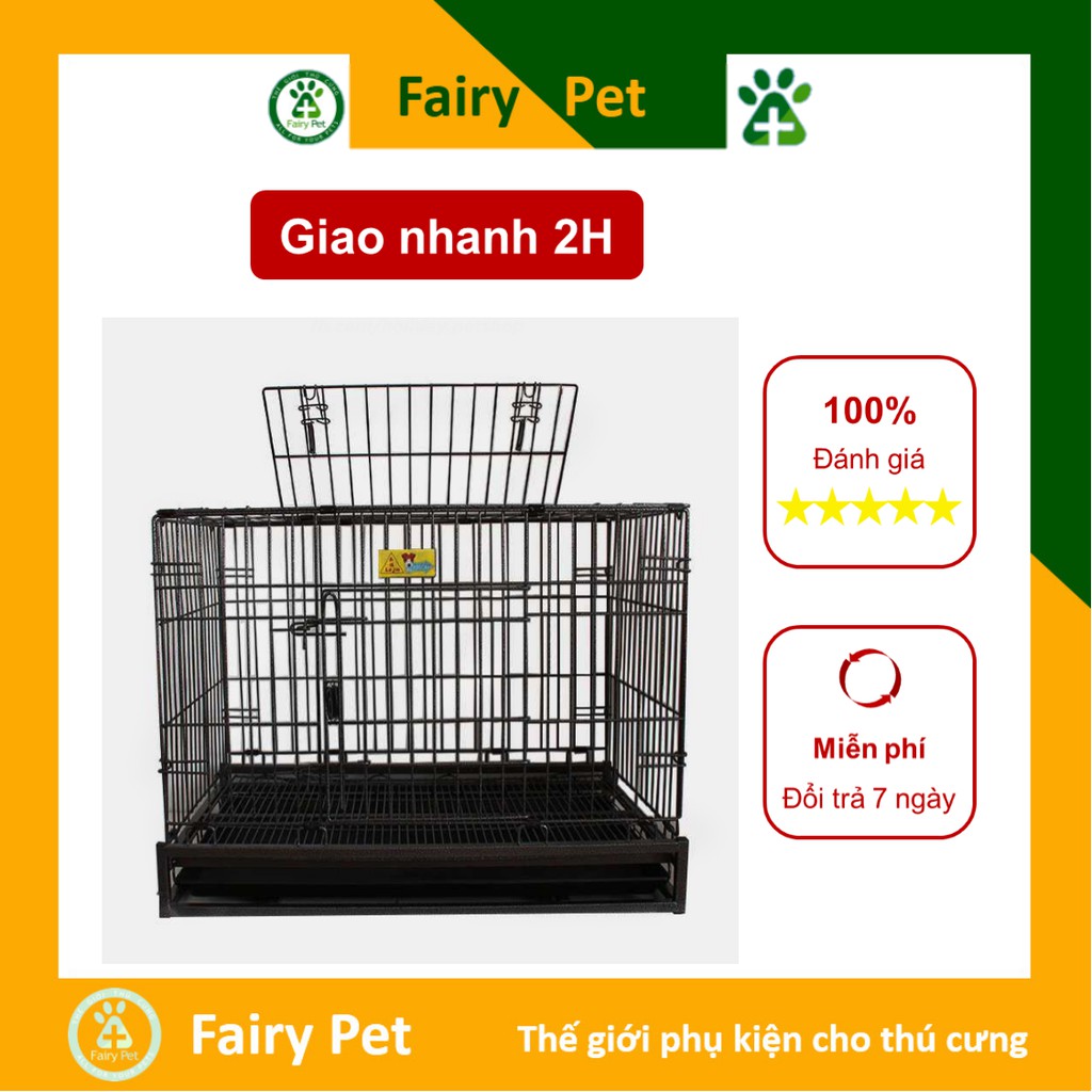 Lồng Sắt sơn tĩnh điện (Tặng tấm lót vệ sinh) màu đen vân đá, kèm khay vệ sinh cho Chó Mèo.
