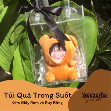 Túi Quà Trong Suốt Kèm Giấy Rơm và Ruy Băng Đựng Gấu Bông In Ảnh Nhacuabo_since2018
