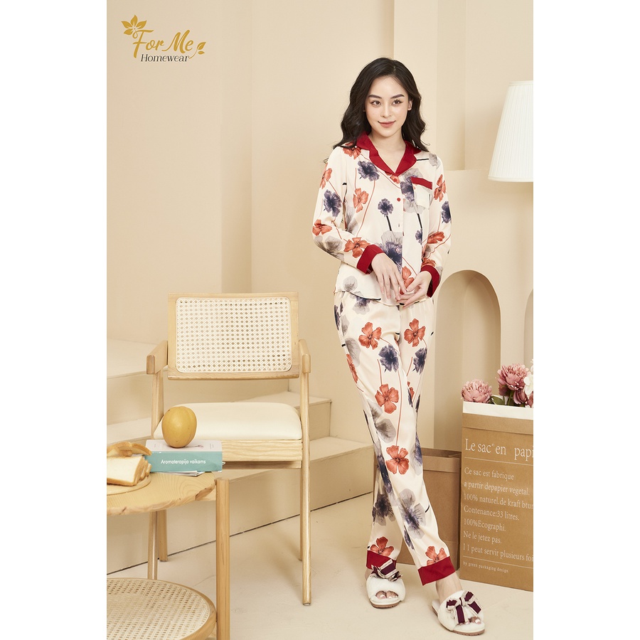 Bộ dài tay Hoa Phối chất Lụa giấy Luxury siêu mềm mịn forme thiết kế