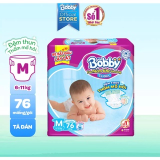 Bỉm Bobby dán size M76,L68,Xl62, Xxl56 mới nhất.