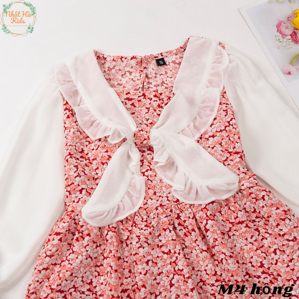 Váy bé gái thu đông M4 size từ 14-40kg tay dài thắt nơ, họa tiết hoa nhí dáng công chúa