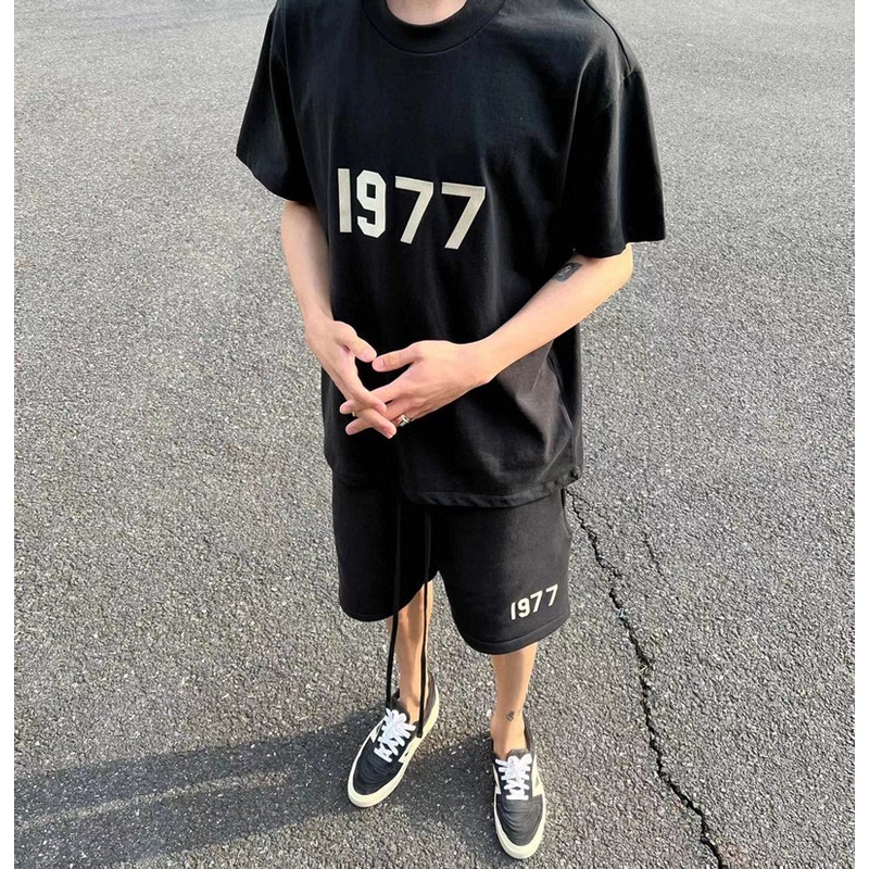 Bộ nam nữ 1977 thể thao vải cotton Bộ Quần Áo Mặc Nhà Thể Thao Nam Mùa Hè