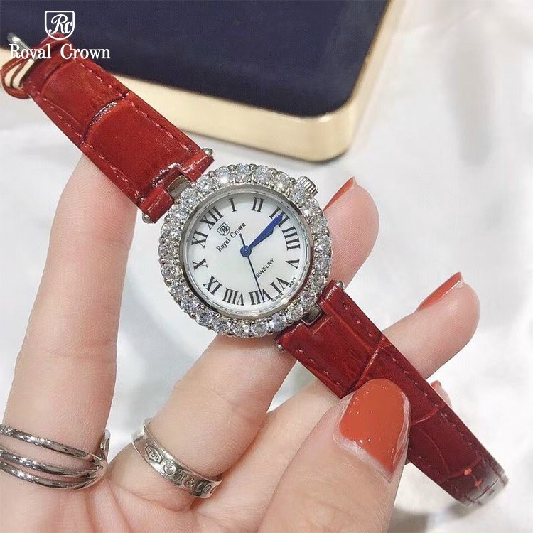 Đồng hồ nữ dây da, đồng hồ đeo tay nữ ROYAL CROWN viền đá cao cấp, sáng lấp lánh phong cách sang chảnh, giá siêu rẻ | BigBuy360 - bigbuy360.vn