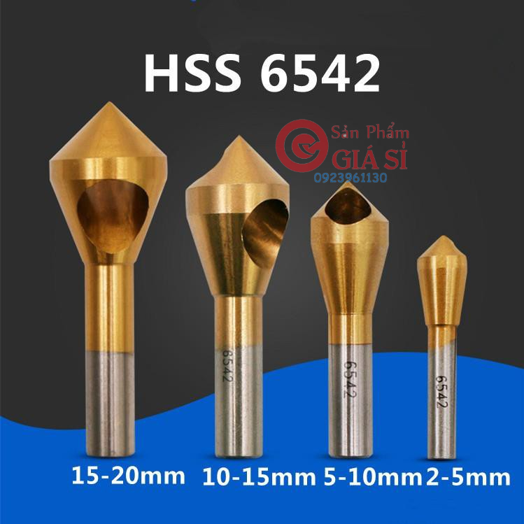 BỘ 4 MŨI DOA LỖ KIM LOẠI DẠNG ĐẦU NÓN LỖ PHAY XIÊN 2-20MM PHỦ TITANIUM ❤️freeship❤️