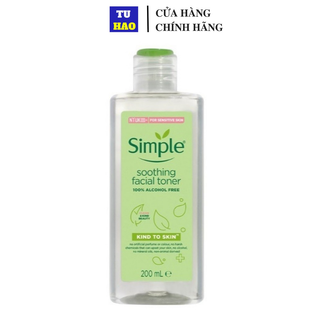 Nước Hoa Hồng Simple Cân Bằng Da Dịu Nhẹ Kind To Skin Soothing Toner 200ml - Từ Hảo