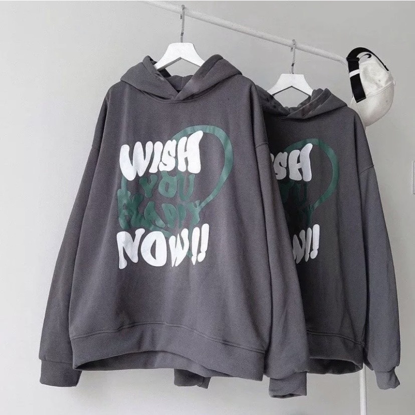 Áo khoác hoodie nam nữ nỉ ngoại from rộng dày đẹp in chữ wish you happy now siêu hót