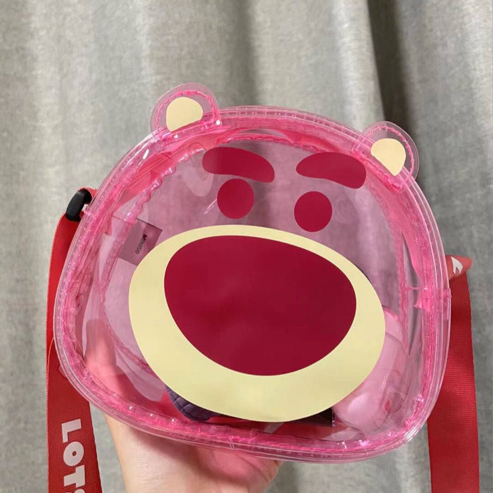 Túi Đeo Chéo Trong Suốt Họa Tiết Gấu Dâu Tây Đáng Yêu Hợp Thời Trang