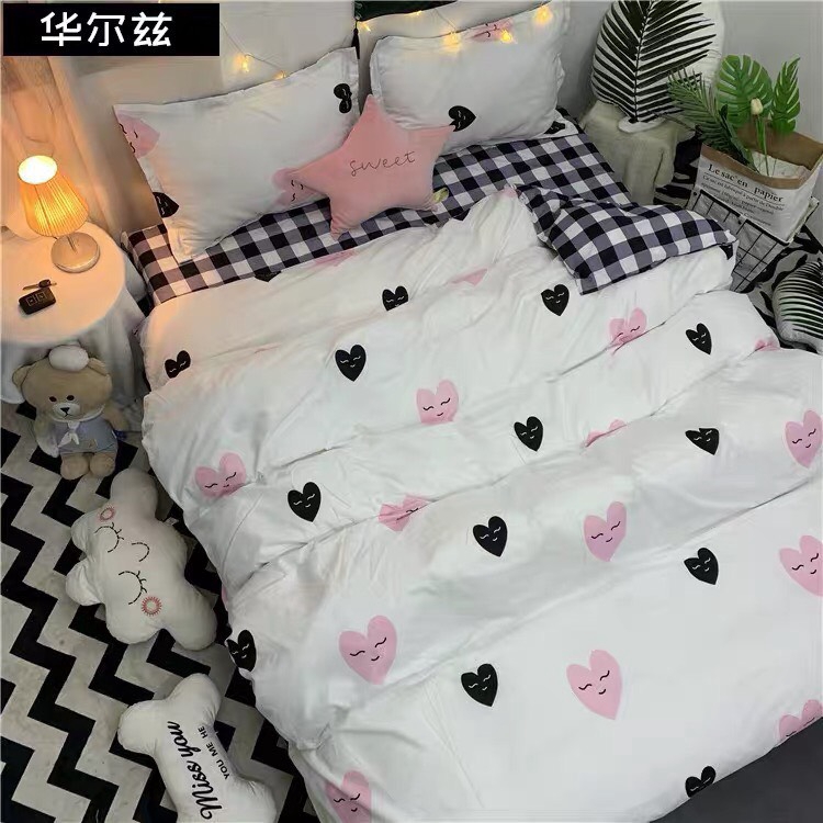 Bộ Vỏ Chăn Ga Gối Cotton Poly Nhập Khẩu - Trái tim nền trắng