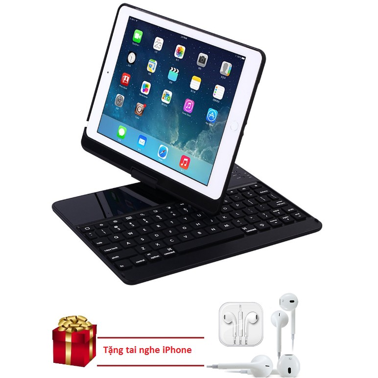 Bàn phím kiêm ốp lưng cho iPad Air xoay 360 độ (Đen).Sản phẩm hot năm 2018 Tặng tai nghe iPhone