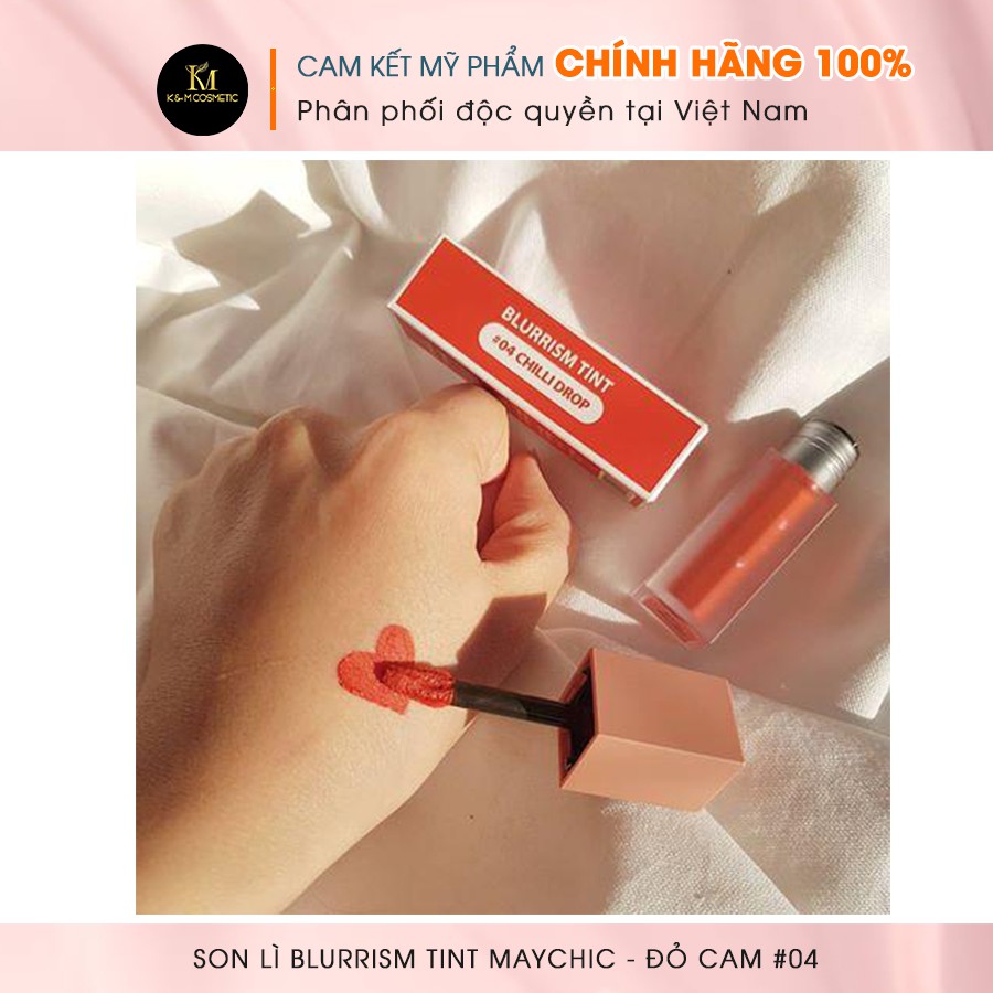 Son Lì BLURRISM TINT MAYCHIC Chống Thấm Nước Chống Khô Môi Lâu Trôi BLURRISM TINT MAYCHIC - ĐỎ CAM #04 4g MC530