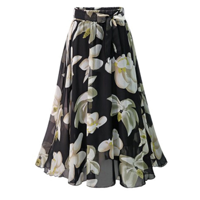 Chân váy dài vải voan hoạ tiết hoa thời trang mùa hè cho nữ