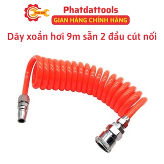 Dây xoắn hơi 9m sẵn 2 đầu cút nối-Dây cấp hơi thiết bị khí nén
