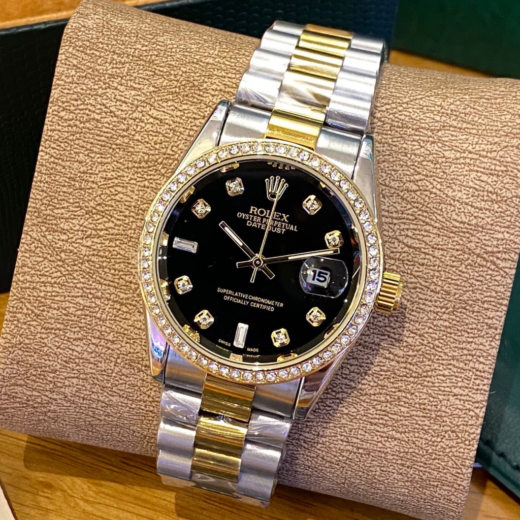 ✗◙┅Đồng hồ nam Rolex, đồng hồ dây kim loại mặt tròn đính đá cao cấp DH501 Trangmoon106
