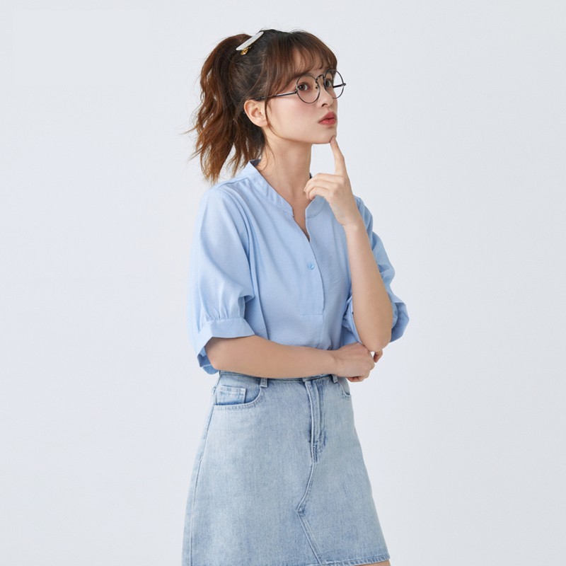 Áo sơ mi nữ cổ tàu ChunXuu thiết kế tay lỡ bồng kẻ thời trang - TK20.44