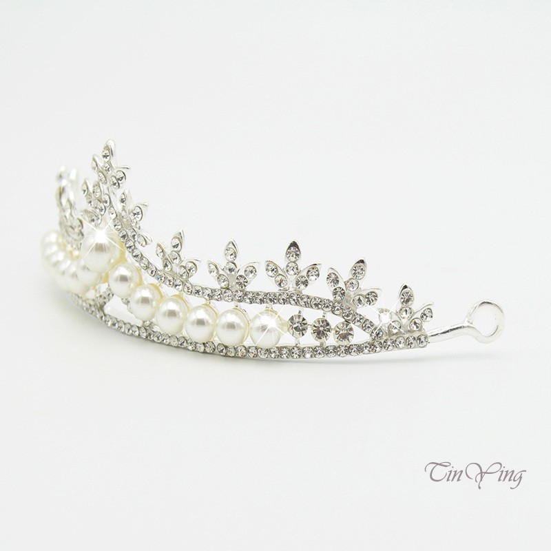 GETNOIVAS Vương miện đính đá pha lê và ngọc trai nhân tạo sang trọng thời trang dành cho cô dâu