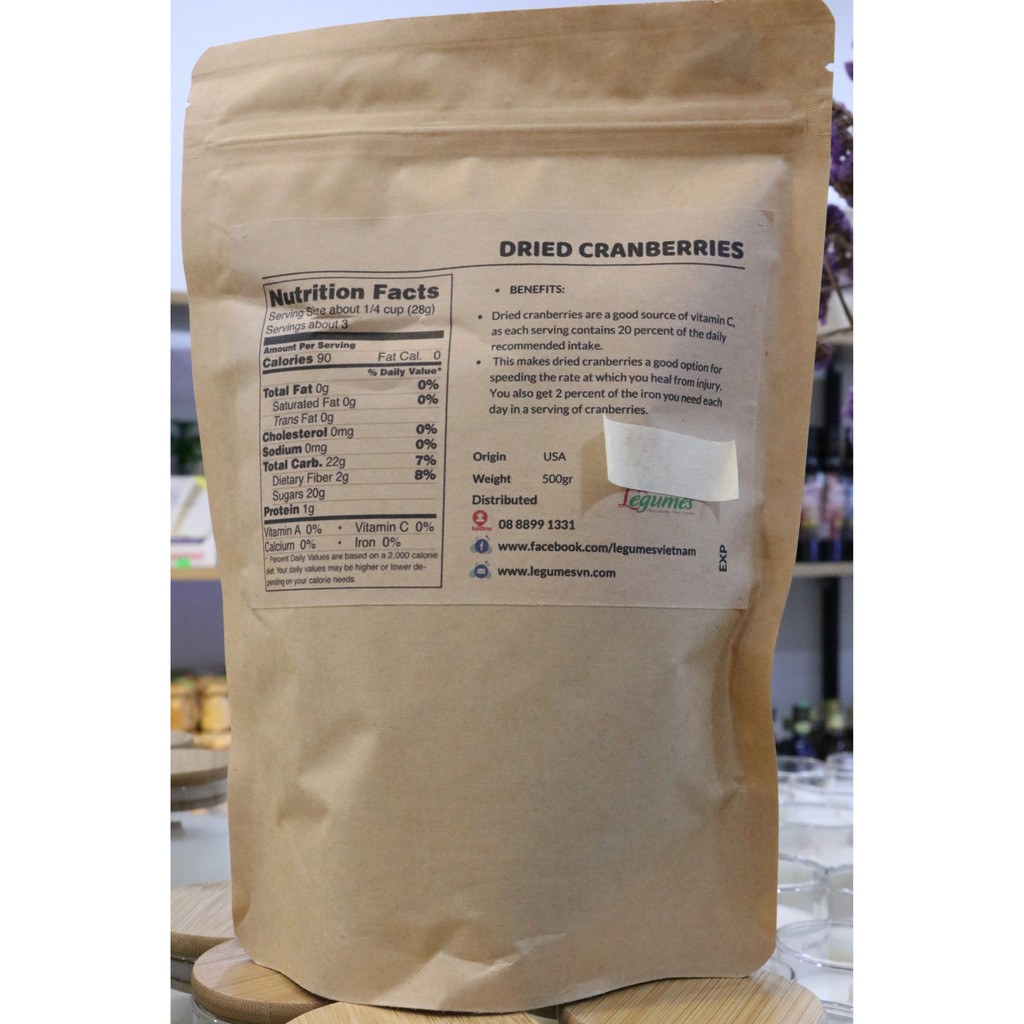 NAM VIỆT QUẤT SẤY KHÔ CRANBERRY HỮU CƠ 500G