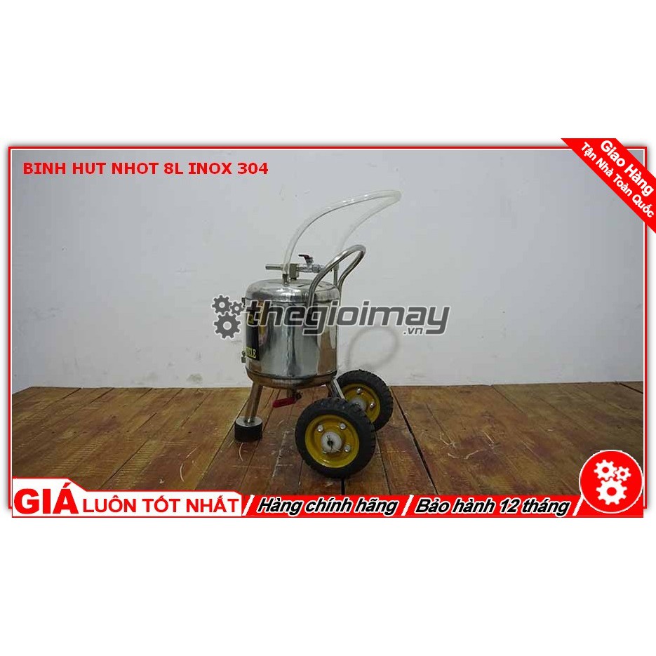 Bình hút nhớt 8l inox 304 dùng cho tiệm sửa xe nhỏ