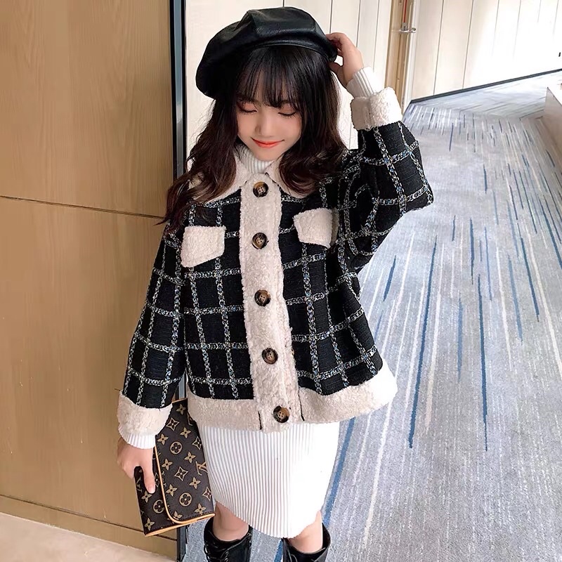 Áo khoác dạ lót lông cừu cho bé gái từ 4 tuổi trở lên phong cách Hàn quốc - Chidy Store