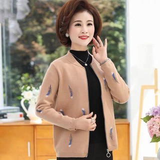 2021  Áo khoác nhung dành cho phụ nữ trung niên, len đan mùa thu của mẹ, dệt kim và đông mới người niên cao tuổi