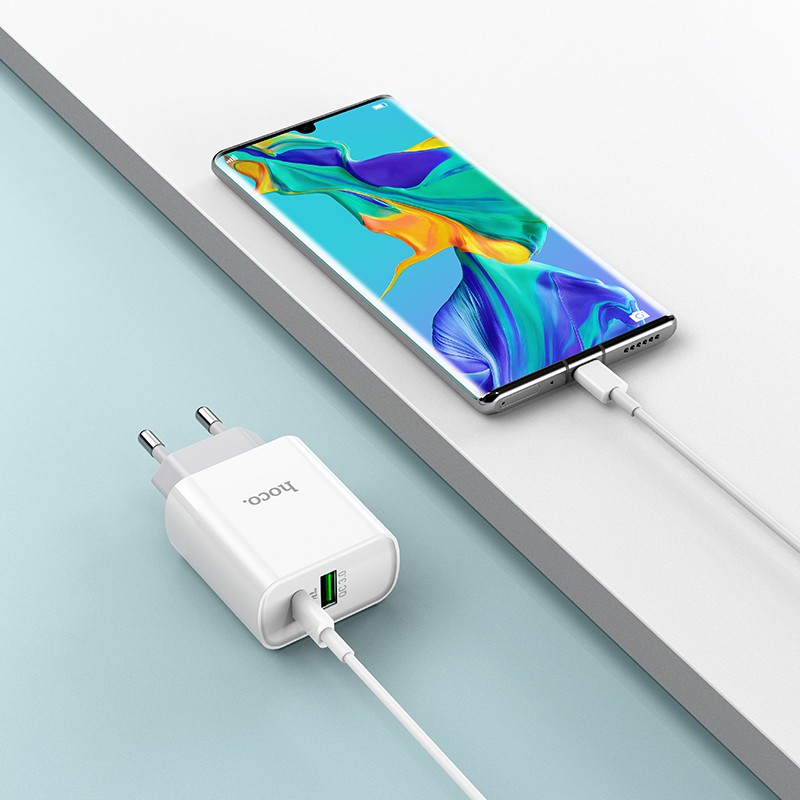 Cốc Sạc 2 Cổng Hoco C80A USB QC3.0 và Type-C PD20W - Hàng Chính Hãng - Bảo Hành 12 Tháng