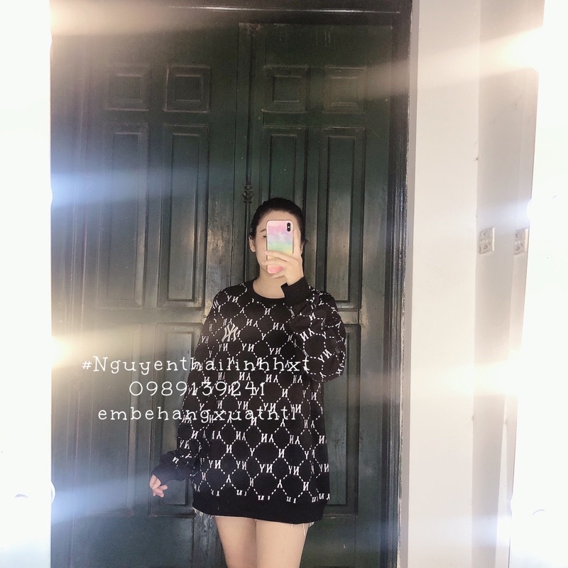 Áo nỉ sweater NY MLB diamond monogram thêu tay dài cổ tròn | BigBuy360 - bigbuy360.vn
