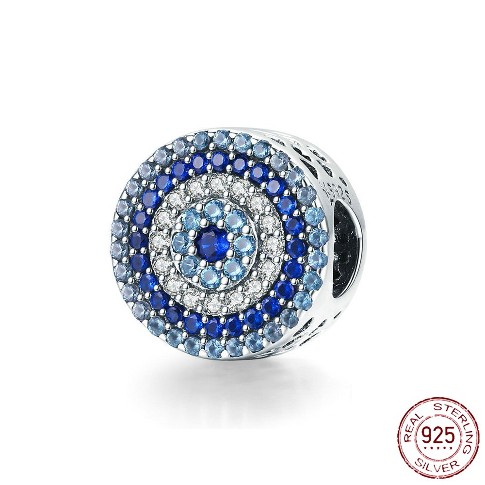Hạt Thủy Tinh Phẳng Mạ Bạc 925 Hình Mặt Trăng Màu Xanh Dương Dùng Làm Trang Sức Pandora