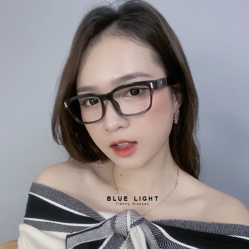 Kính Giả Cận, Gọng Kính Cận Nam Nữ Mắt GM Vuông Ngang Viền Nhựa Dày Không Độ Hàn Quốc - BLUE LIGHT SHOP