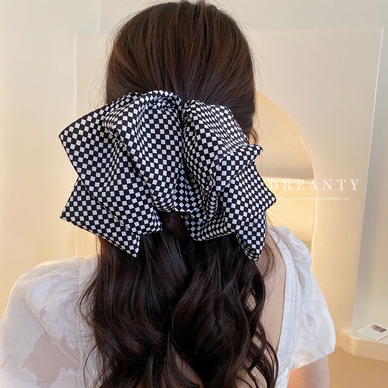 Kẹp Tóc Nơ Họa Tiết Caro Trắng Đen Đơn Giản Thời Trang Hàn Quốc