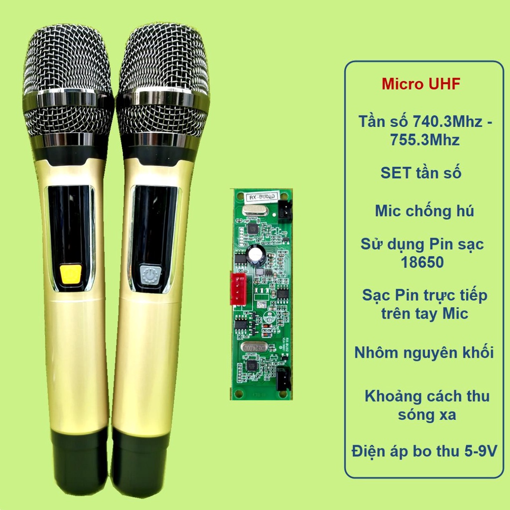 Mạch loa kéo 4 tấc đôi 200W + 200W DSP Reverb Echo có chống hú Equalizer 5 Band 2 kênh treble 450 và mic UHF pin 18650