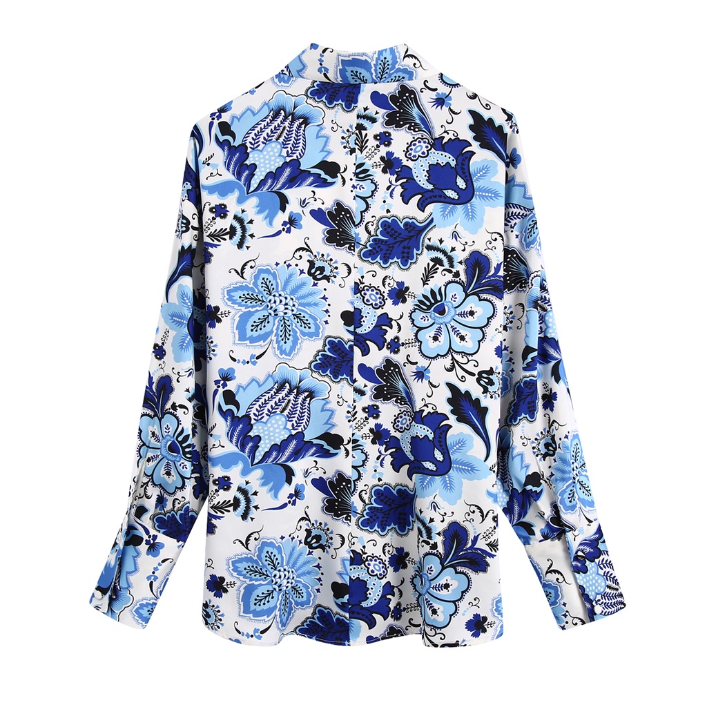 Zara Morocco full tag - Áo Zara sơ mi họa tiết hoa xanh mát AH02SMG40N10