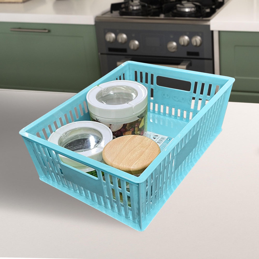 HomeBase ME LIVING Hộp đựng đồ nhỏ bằng nhựa có thể xếp chồng lên nhau Thái Lan 591 W30xD23.5xH12.5cm màu xanh dương