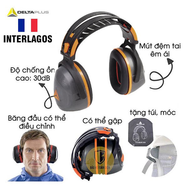 Chụp tai chống ồn Deltaplus Interlagos chụp tai chính hãng siêu rẻ