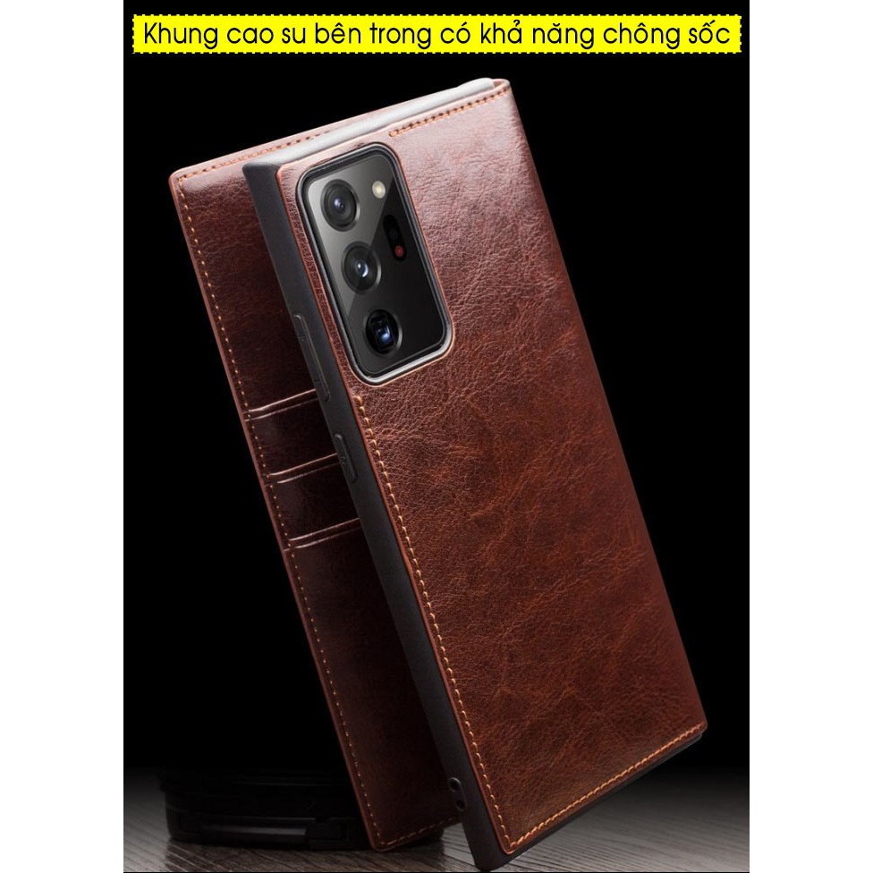 Bao da Samsung Note 20 Ultra 5G Qlino Wallet da bò thật - Hàng Chính Hãng