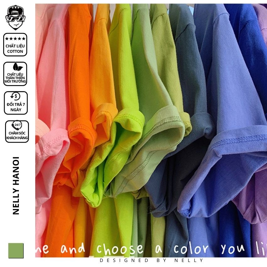 Áo thun tay lỡ NELLY phông Unisex nam nữ oversize form rộng xanh lá cây trơn
