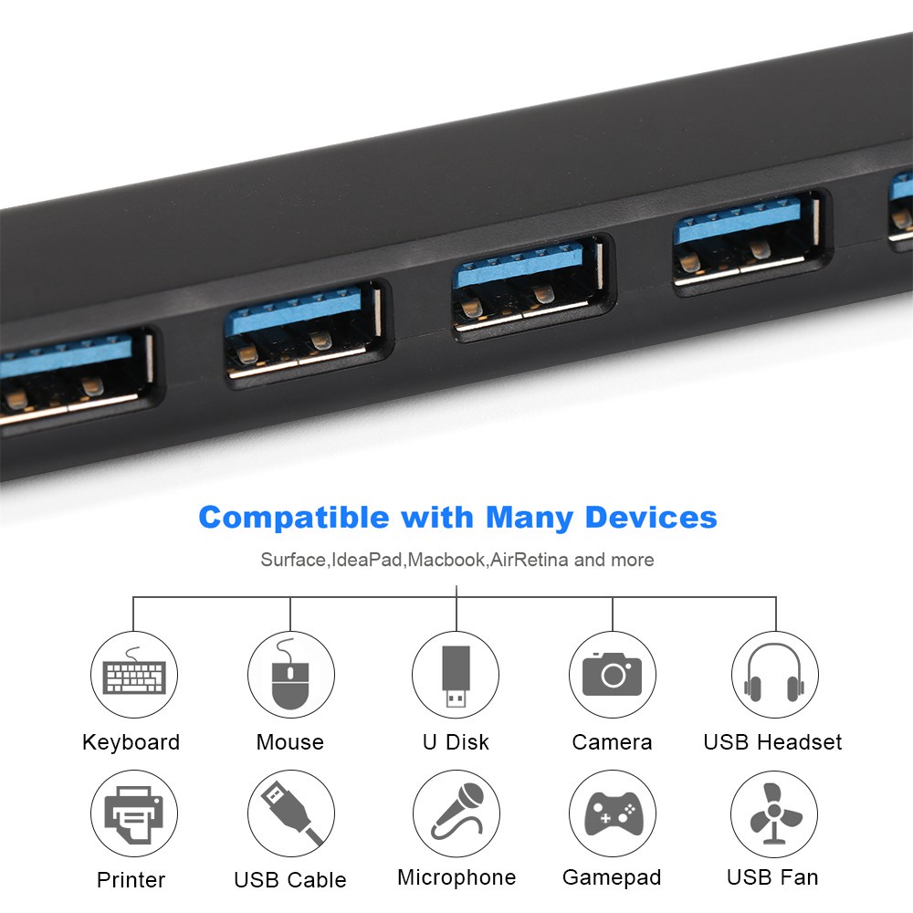 MYRON Plug and Play 4/7 Ports Splitter High Speed Individual LED Power Switch USB 3.0 Hub Universal Data Transfer Professional External USB Expander