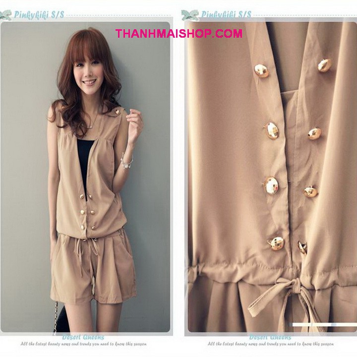 Jumpsuit short QA017 vải kaki nhung áo sát nách thời trang trẻ trung
