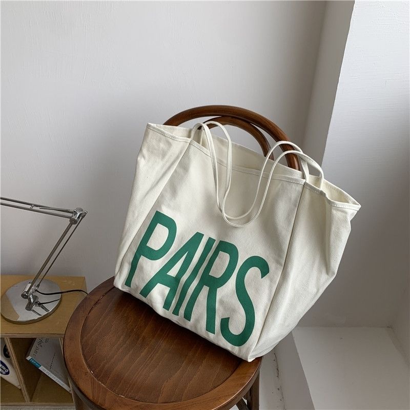 Túi Xách Canvas Cỡ Lớn In Chữ Phong Cách Hàn Quốc Thời Trang Cho Nữ
