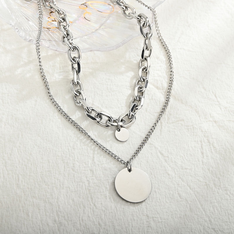 Dây Chuyền Thép Titan Hai Lớp Phong Cách Hip Hop Đường Phố 22516 Dành Cho Nam Và Nữ