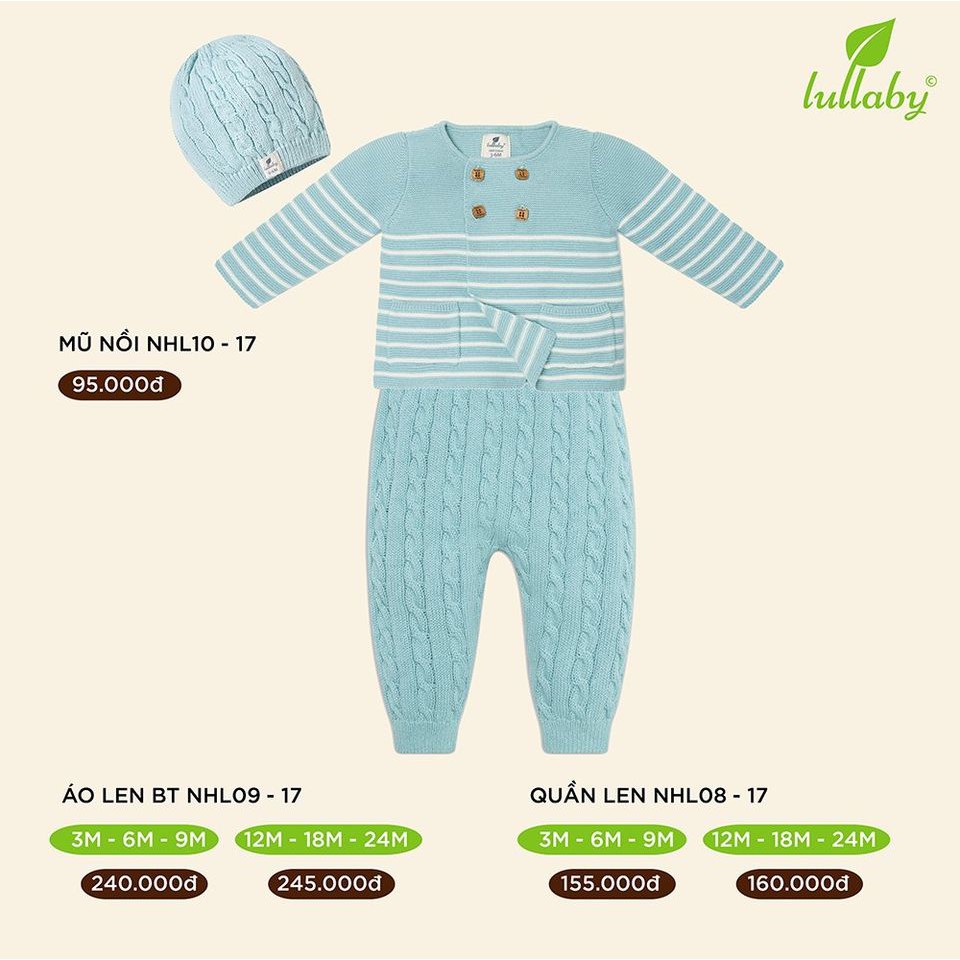 [CHÍNH HÃNG] Bộ dài tay cúc ngực len thừng (mũ bán rời) trẻ em Lullaby