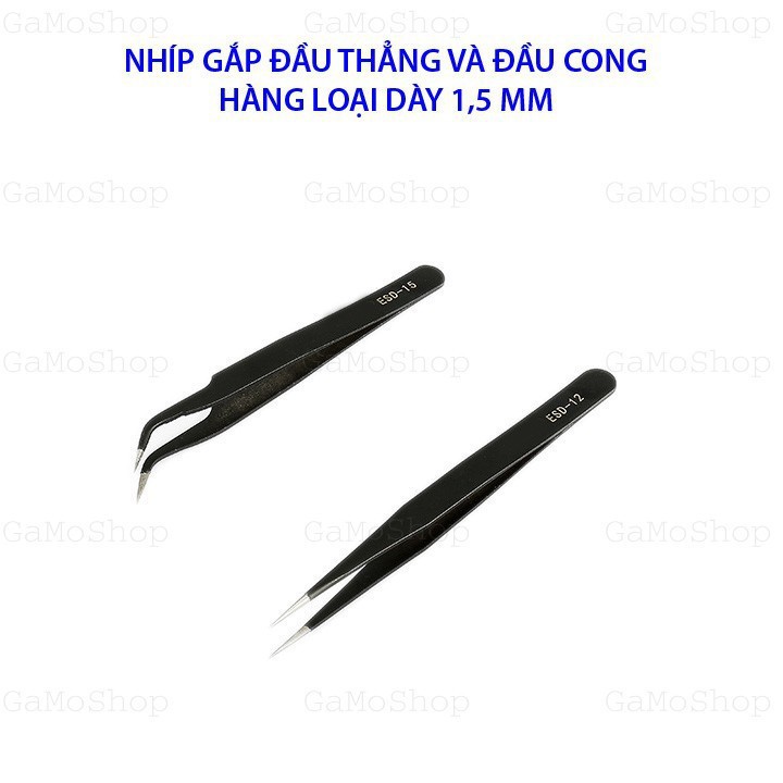 Bô 2 Nhíp gắp đầu thẳng và đầu cong hàng loại dày 1,5MM