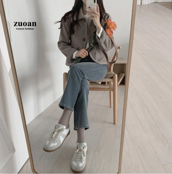 SUXI Áo khoác len màu trơn phong cách Hàn Quốc thanh lịch cho nữ