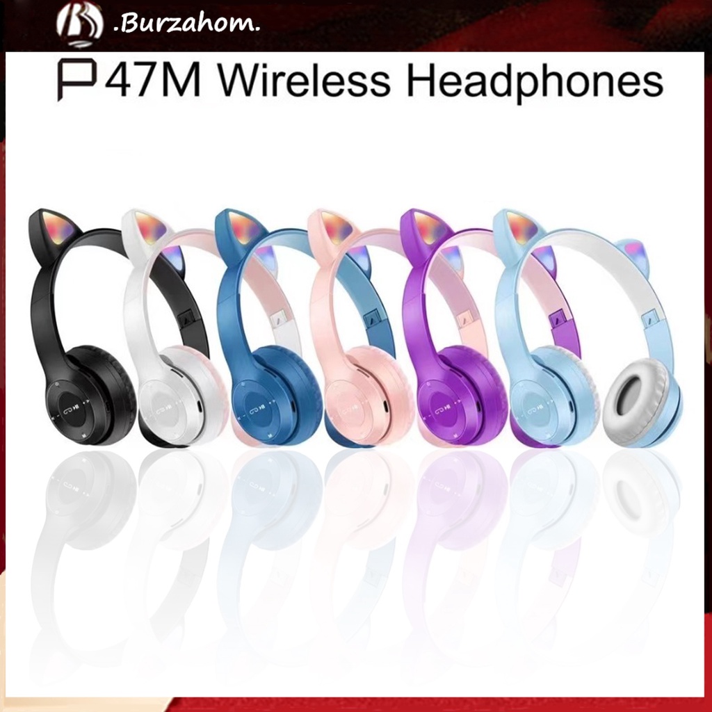 Tai Nghe Bluetooth 5.0 Không Dây Hình Tai Mèo Dạ Quang Cỡ 47m Cho Điện Thoại