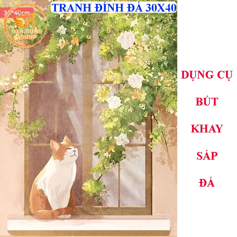 Tranh Đính Đá Mèo Chiêu Tài 5D Tự Hoàn Thành Kích Thước 40x30cm Những Mẫu Tranh Gắn Đá DIY Mèo Đẹp