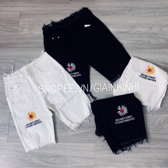 Xả hàng - Quần ngố skin co dãn thêu hoa cúc QN1005 - NhiNhi Shop
